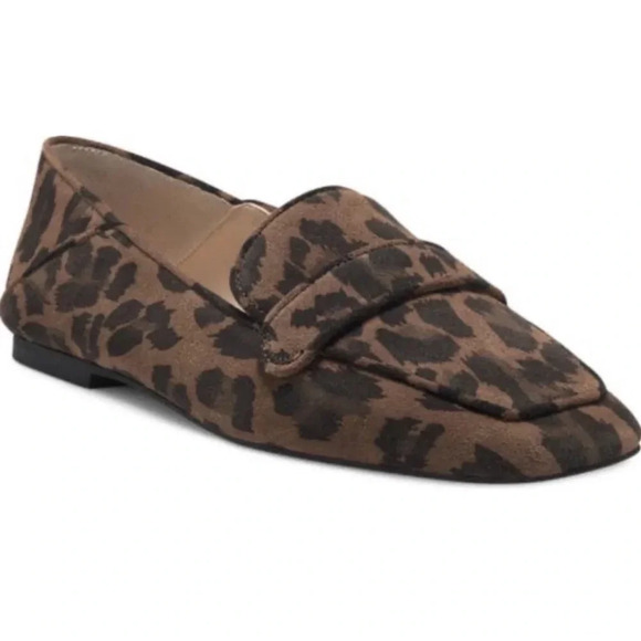 New Vince Camuto Landerla Slip-on Suede Loafer Square-ToeFlats Leopard nut 6